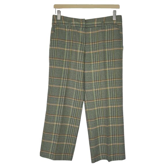 Sisley Pants - Sisley Womens 42 Small Green Plaid 25 % Wool Blend Cropped Pants Boho Retro Chic